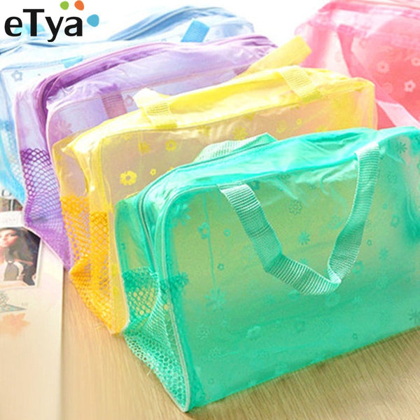 eTya Fashion Makeup Bag PVC Floral Transparent  Cosmetic Bag Toiletry Wash Make Up Bag Pouch Travel Necessarie Organizer Bag