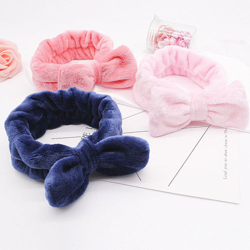 Coral Fleece Makeup Bow Headband For Women Wash Face Lady Bath Mask Cosmetic Hairband Elastic Soft Turban Hair Accessories