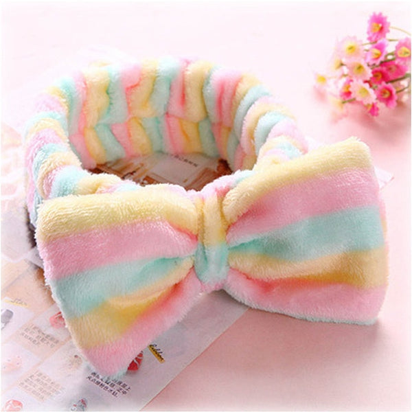 Coral Fleece Makeup Bow Headband For Women Wash Face Lady Bath Mask Cosmetic Hairband Elastic Soft Turban Hair Accessories